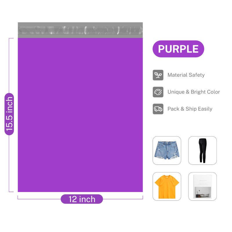Metronic Poly Mailers 12x15.5 100 Pack, Medium Size Shipping Bags for Clothing, Strong Self-Seal Mailers Poly Bags Shipping Envelopes, Thick Mailing Bags Package Bags for Small Business, Purple - Image 2